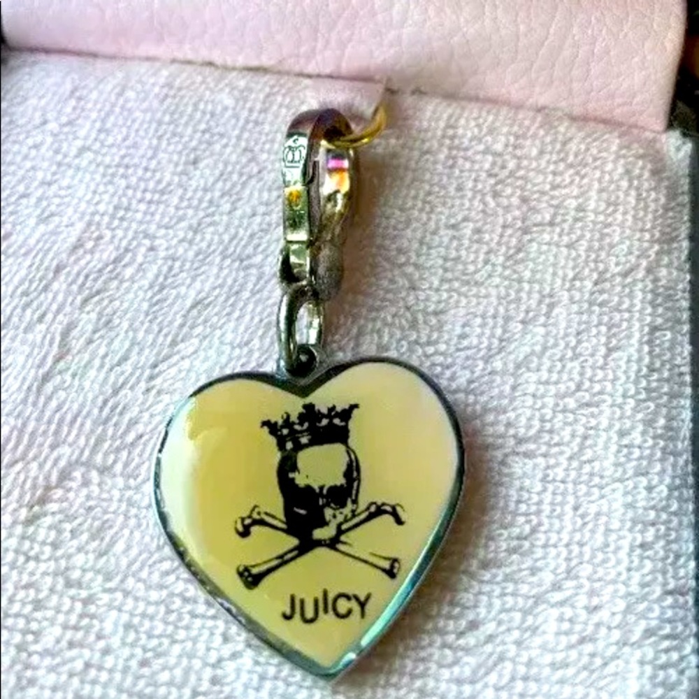 NEW Juicy Couture Heart Queen engraveable Dog Tag Collar Charm Skull Crossbones - Picture 1 of 6